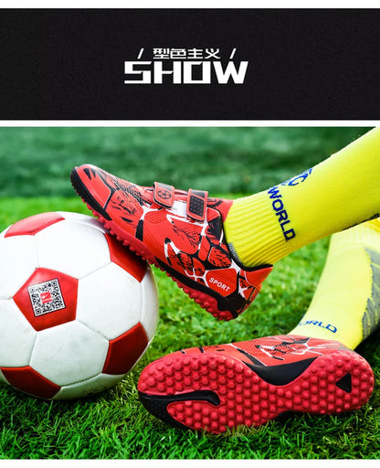 Kids Soccer Shoes HOOK&LOOP Football Sports Shoes Boy Outdoor Non-Slip Training Shoes Child Lightweight Children's Soccer Cleats