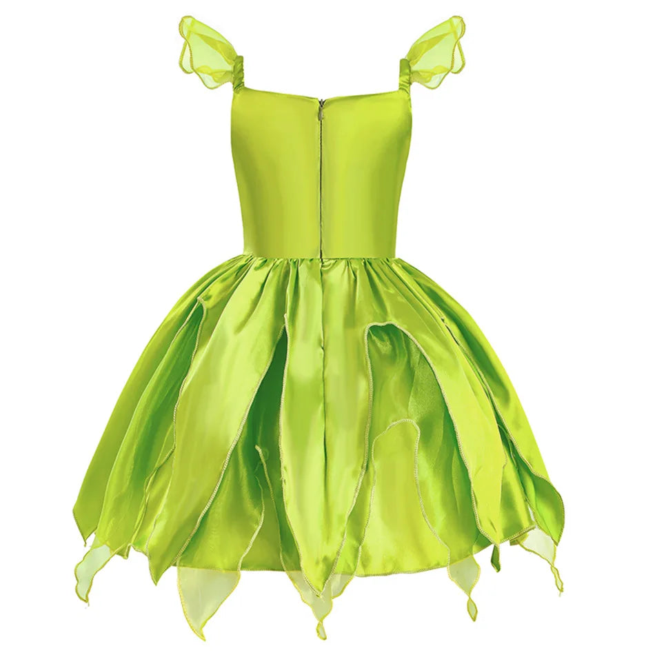 Girls Cosplay Green Fairy Tinker bell Dress Kids Princess Flower Fairy Wings Costume Party Tinkerbell Tinker Bell Dresses