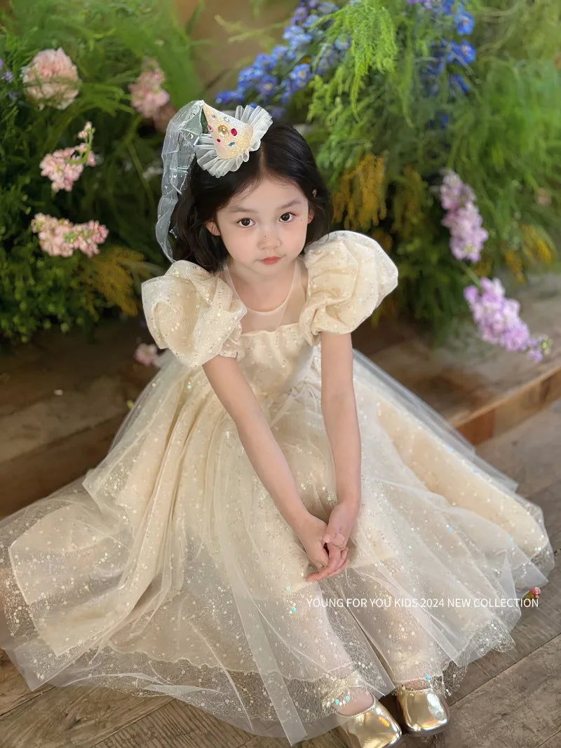 Children Dress Princess Dress 2026 Summer New Girls Sparkling Fairy Fluffy Gauze Dress