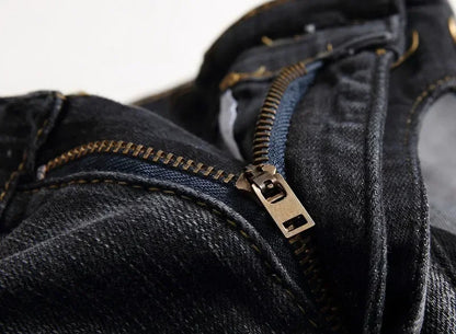 Calça Jeans Masculina Nova Casual Moto Hip Hop Rua Equitação Elástica Slim Reta Patchwork Moda Calças Jeans Masculinas