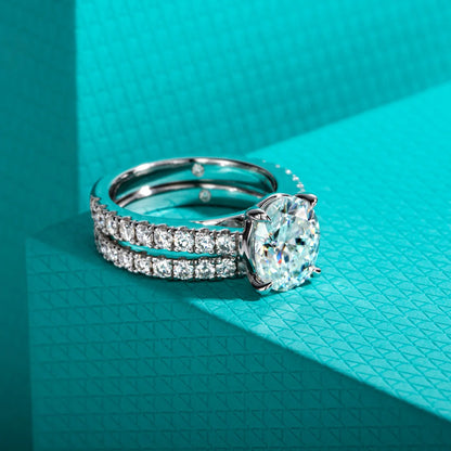 3ct (Total 4.042ct) Oval Cut D Color Moissanite Bridal Ring Set Wedding Band Silver Rings With Cer Jewelry Wholesale