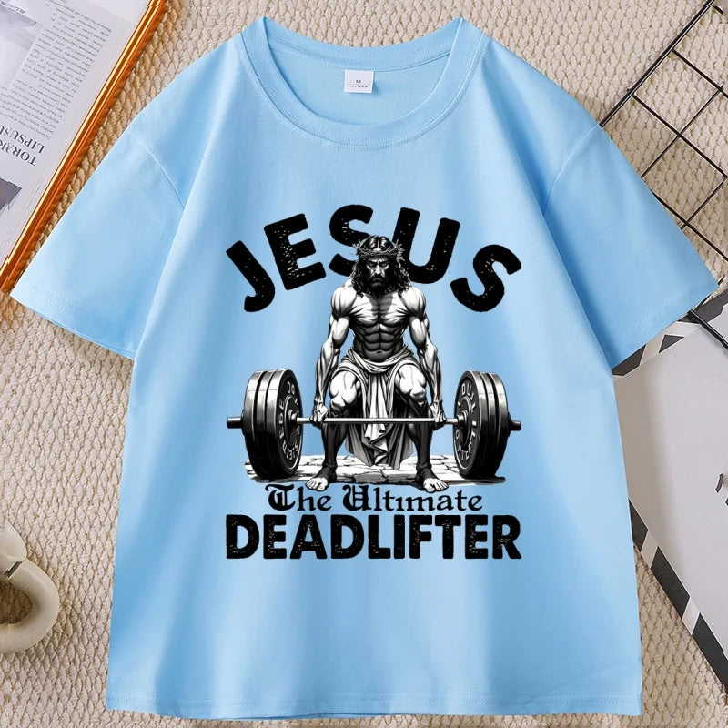 Jesus T Shirt Funny Christian Workout Weightlifting Gym Tee Man Short Sleeve Tshirts Clothing Streetwear Male Tee Tops