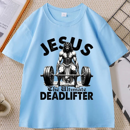 Jesus T Shirt Funny Christian Workout Weightlifting Gym Tee Man Short Sleeve Tshirts Clothing Streetwear Male Tee Tops