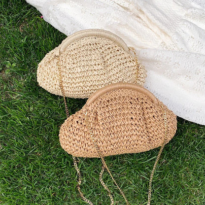 Summer New Straw Weaving Crossbody Bag Fashionable and Casual Shell Bag Women's Shoulder Bag with Excellent Texture