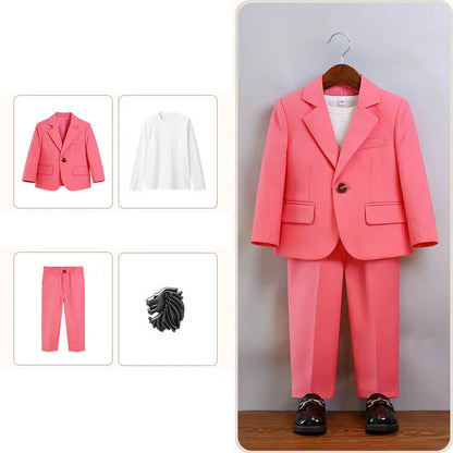 Boys Summer Khaki Pink Photography Suit Gentleman Kids Breathable Jacket Pants Ceremony Costume Children Silm Fit Wedding Dress