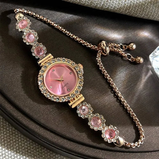 Fashion Rhinestone Women Watches Diamond Flowers Bracelet Ladies Quartz Wristwatch