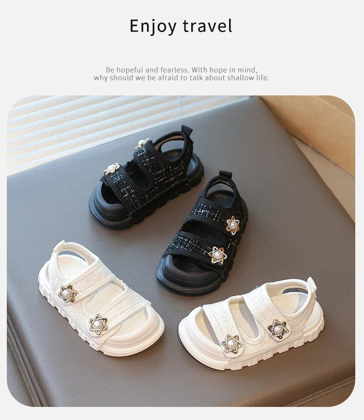 2025 Summer New Children Sandals Girls Elegant Princess Style Sandals Baby Anti-kick Foot Protection Sandals