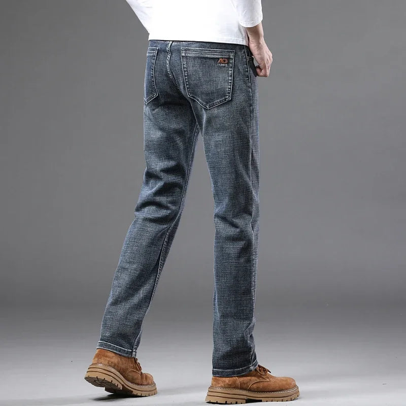 Spring Fashion Men's Light Blue Slim Jeans Stylish Business Casual Stretch Fabric Denim Pants Classic All Match Trousers