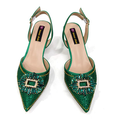 Sapatos Elegantes de Festa Femininos Nigerianos com Salto Médio e Bolsa Combinando – Calçados da Moda de Bico Fino para Ocasiões Especiais