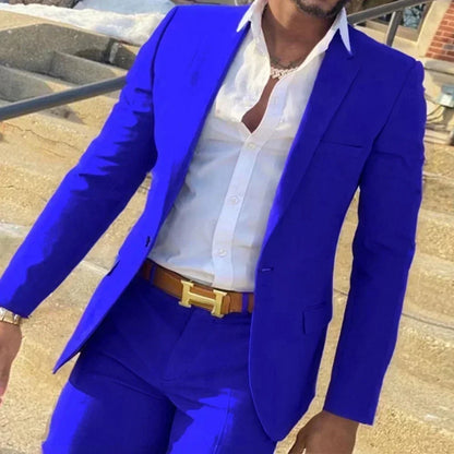 Ternos Masculinos Azul-Celeste2 Peças Traje Homme Verão Praia Lapela Padrinhos Ternos Cor Sólida Masculino Casamento Formatura Ternos Jaqueta+Calça