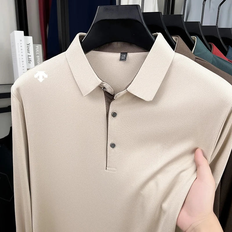 Autumn Hot Sales New Men's Polo Shirt High Quality Lapel Exquisite Print Long Sleeve T-Shirt Wrinkle Resistant Business Menswear