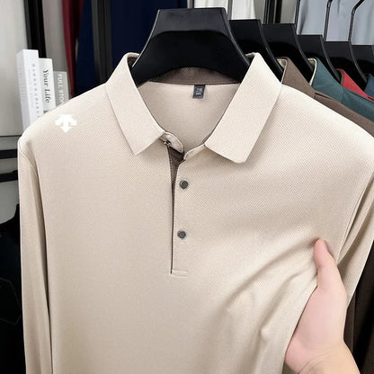 Autumn Hot Sales New Men's Polo Shirt High Quality Lapel Exquisite Print Long Sleeve T-Shirt Wrinkle Resistant Business Menswear