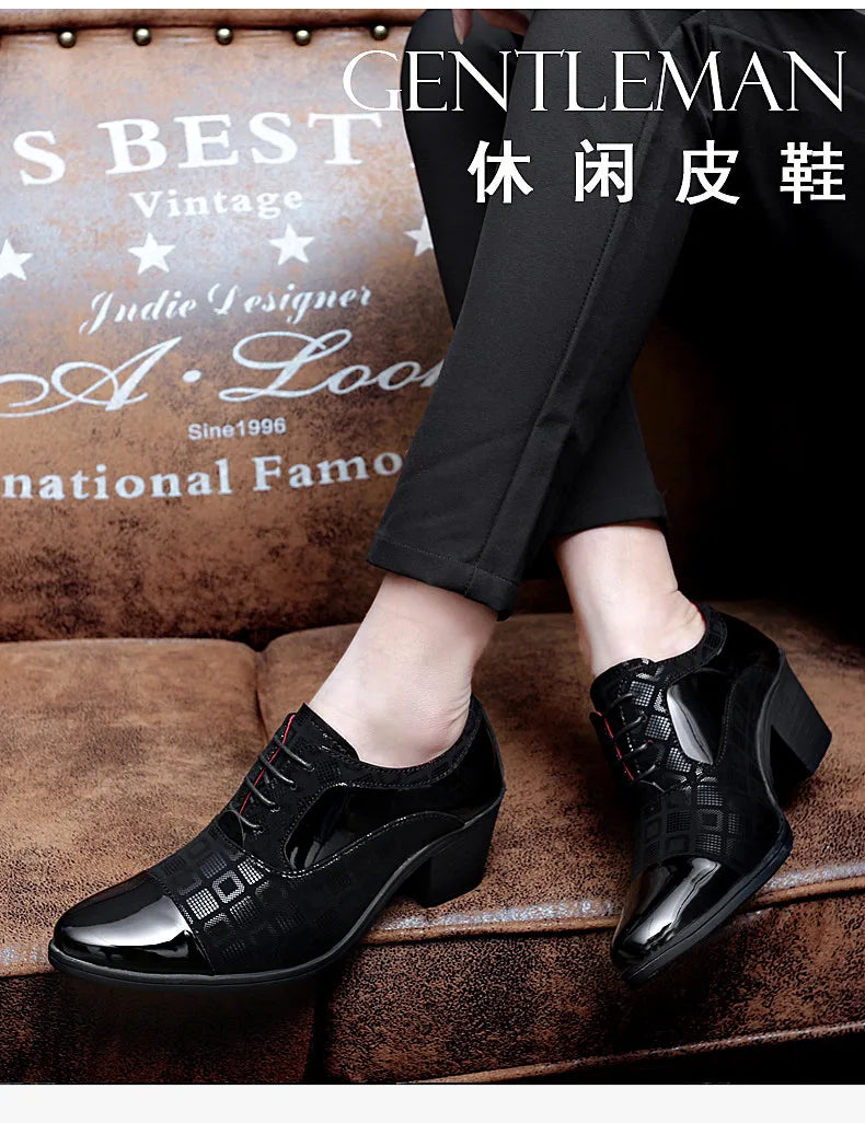 Men's High-heeled Leather Shoes Fashion Red Wedding Dresses Shoes For Men Luxury Formal Shoes Man zapatos de vestir