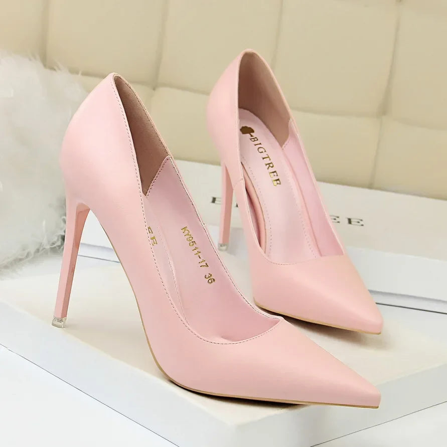 Plus Size 34-43 Woman Classic Concise 7.5cm 10.5cm High Heels Lady Elegant Colorful Pumps Scarpins Yellow Mid Low Heels Shoes