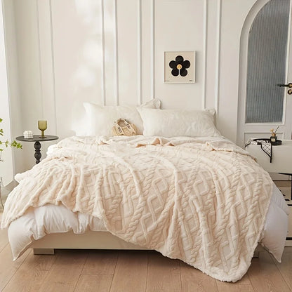 Luxury Plush Fleece Blanket, Ultra Soft Warm Light Beige Throw for Bed & Couch, Cozy French Style Bedding, Machine Washable