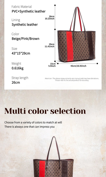 Women's Tote Bag New PVC Large Capacity Splicing Design Women's Bag Commuter Coffee Color Handbag