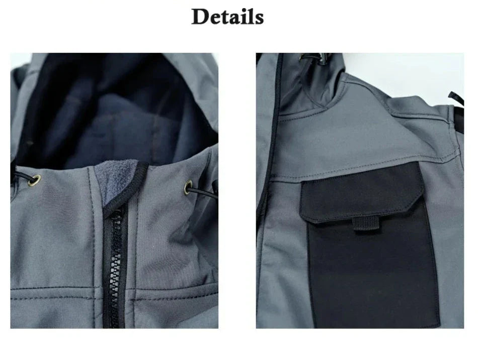 Mens Thicken Tactical Set Windproof Waterproof Outdoor Suit Soft Shell Multi-Pocket Hooded Jackets+Fleece Work Pants 2-piece