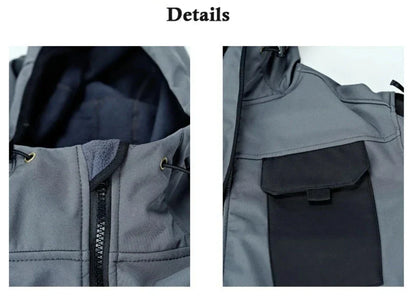 Mens Thicken Tactical Set Windproof Waterproof Outdoor Suit Soft Shell Multi-Pocket Hooded Jackets+Fleece Work Pants 2-piece