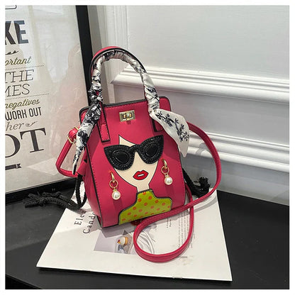 Cartoon Girl Handbag High Quality PU Leather Shoulder Bag for Women Pearl Crossbody Bag Designer Messenger Bag Female Satchel