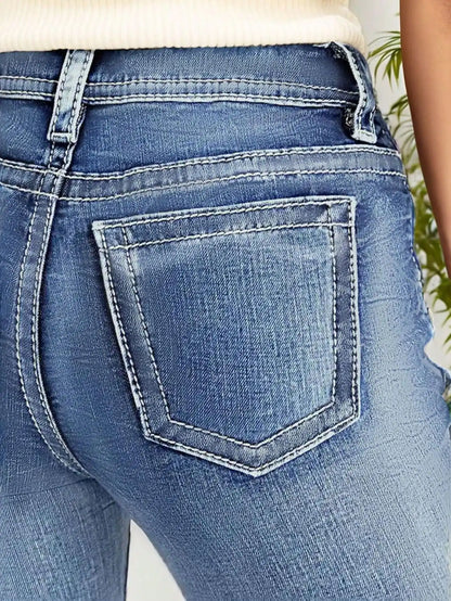 Women's Casual Button Pocket Jeans - High-Quality Straight-Leg Denim Pants