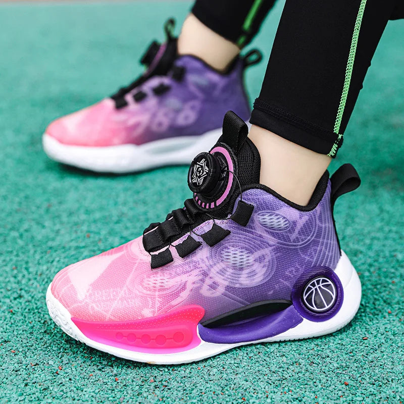 Kids Basketball Shoes Non-slip Breathable Basketball Training Sneakers Boys Girls Athletic Shoes Luminous Children Running Shoes