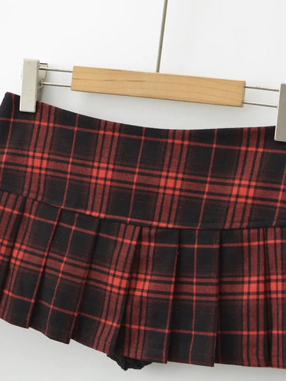 Summer Mini Skirts For Woman Korean Fashion Red Plaid Skirts Women Y2k Skirts Pleated Pleated Skirts Vintage Preppy Style