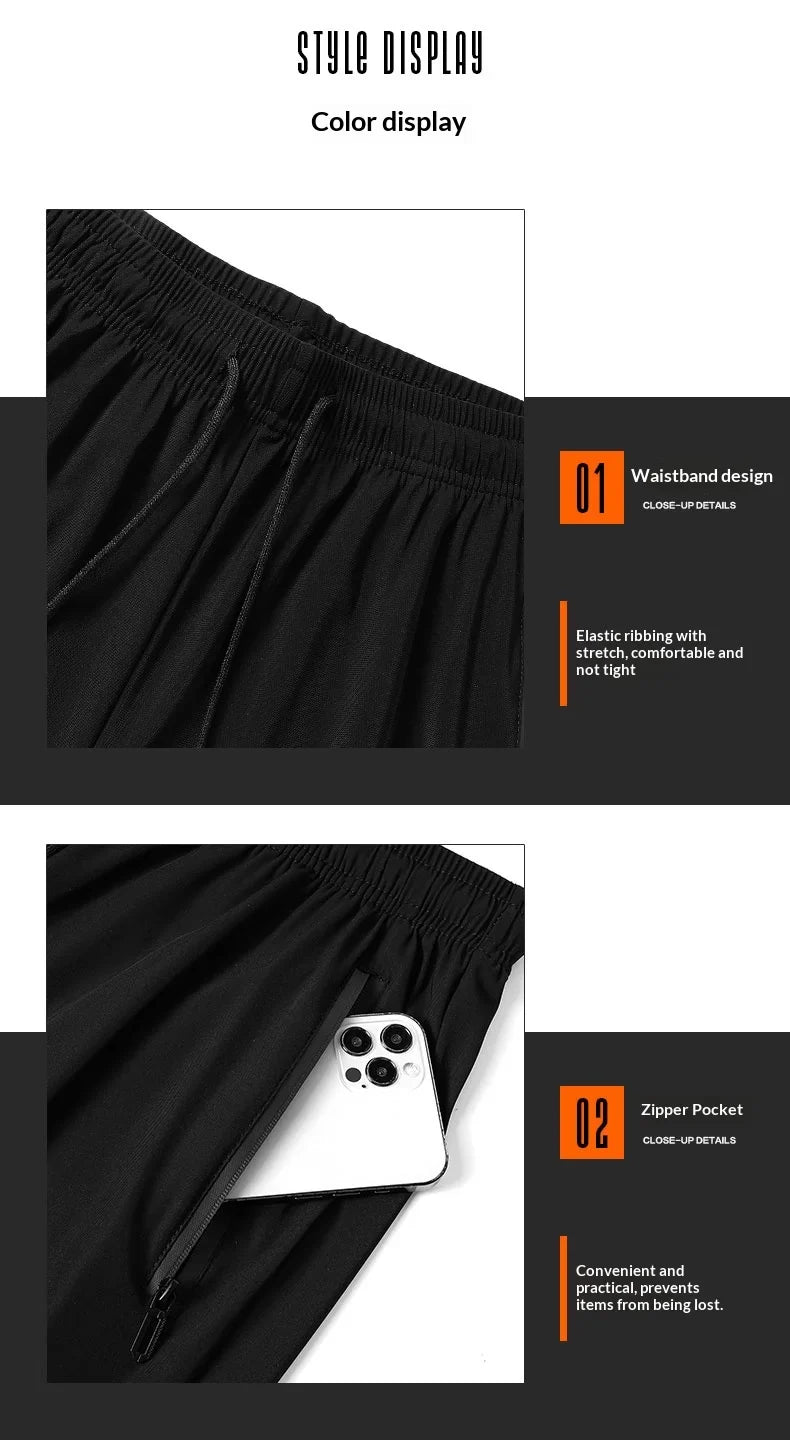 Men's Summer Quick-Dry Ice Silk Jogger Sweatpants, Breathable Casual High-Stretch Sweatpants for Fitness, Training & Running