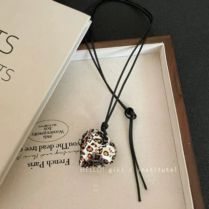 Heart Pendant Necklace for Women Men 85CM Adjustable Pull-out Sweater Chain Fashion Jewelry Accessory Gift