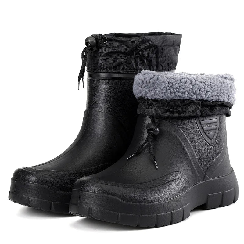 2024 Versatile Men's Rain Boots Waterproof outdoor lightweight shoe Velvet fashion short boot Casual comfort male water shoes