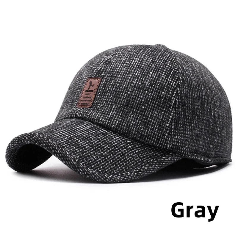 Autumn Winter Warm Men Woolen Baseball Cap Outdoor Ear Cover Earflaps Adjustable Hat Middle-aged Dad Hat With Earmuffs Design
