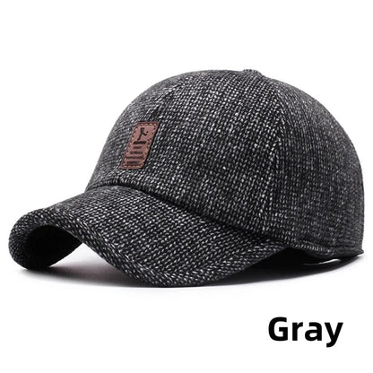 Autumn Winter Warm Men Woolen Baseball Cap Outdoor Ear Cover Earflaps Adjustable Hat Middle-aged Dad Hat With Earmuffs Design