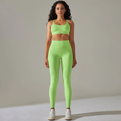 2 Pcs Women Yoga Set Sexy Seamless Sports Set Gym Fitness Bra Set Hip Push Up Leggings Set Workout Clothing Women Sportswear