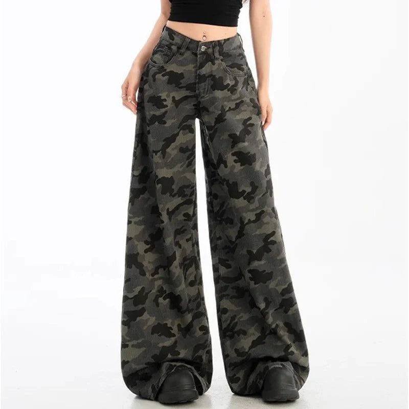 Female Vintage High Waist Camouflage Jeans Pants