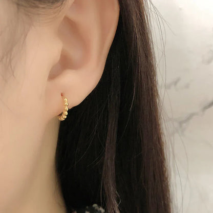 925 Sterling Silver Simple Fashion Glossy Beads Gold Huggies Hoop Earrings for Women Gothic Piercing Jewelry Accessories