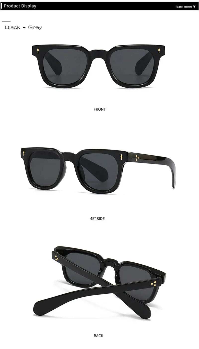 Square Men Rivets Sunglasses Shades UV400 Fashion Women Green Sun Glasses