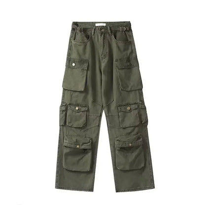2025SS New Men's Casual Hip-hop Multi Pocket Functional American Retro Brand Fashionable Straight Leg Wide Leg Work Pants Y2K