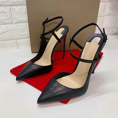 2025New summer and autumn black 12cm lace up high-heeled sandals with sexy slim heels and pointed  stylish single shoes