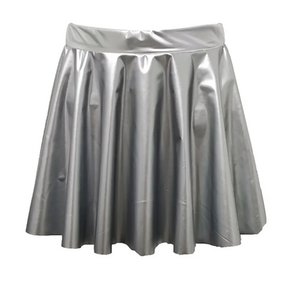 Women PVC Leather Skirt Pleated Short Skirt Flared A Line Skater Skirts Clubwear Dance Elastic Latex Mini Glossy Short Dress