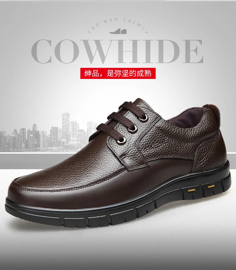 Handmade Leisure Men Shoes New Trendy Minimalist Work Shoes With Lace Up Middle-Aged Dad Formal Casual Business Leather Shoes