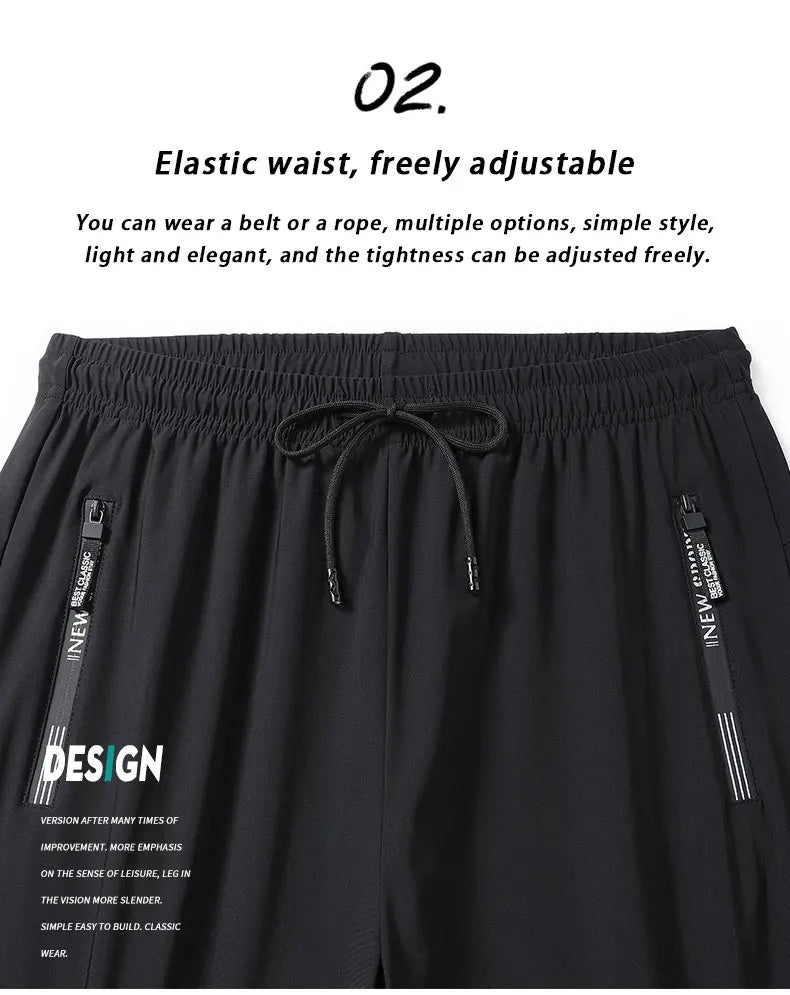 Breathable Elastic Men Running Sport Pants Ice Silk Jogging Thin Sweatpants Casual Outdoor Training Gym Fitness Trousers 8XL