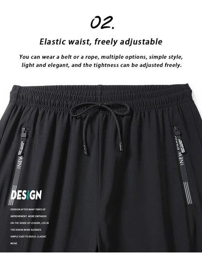 Breathable Elastic Men Running Sport Pants Ice Silk Jogging Thin Sweatpants Casual Outdoor Training Gym Fitness Trousers 8XL