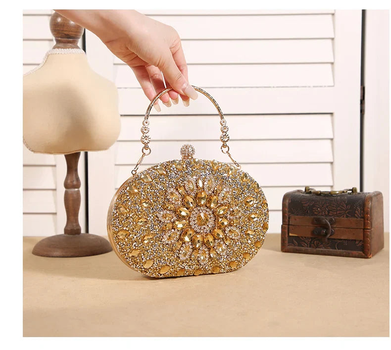 Cross-border explosive sunflower dinner bag Fashion banquet clutch bag Dress evening bag Diamond set bag European and American p