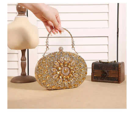 Cross-border explosive sunflower dinner bag Fashion banquet clutch bag Dress evening bag Diamond set bag European and American p