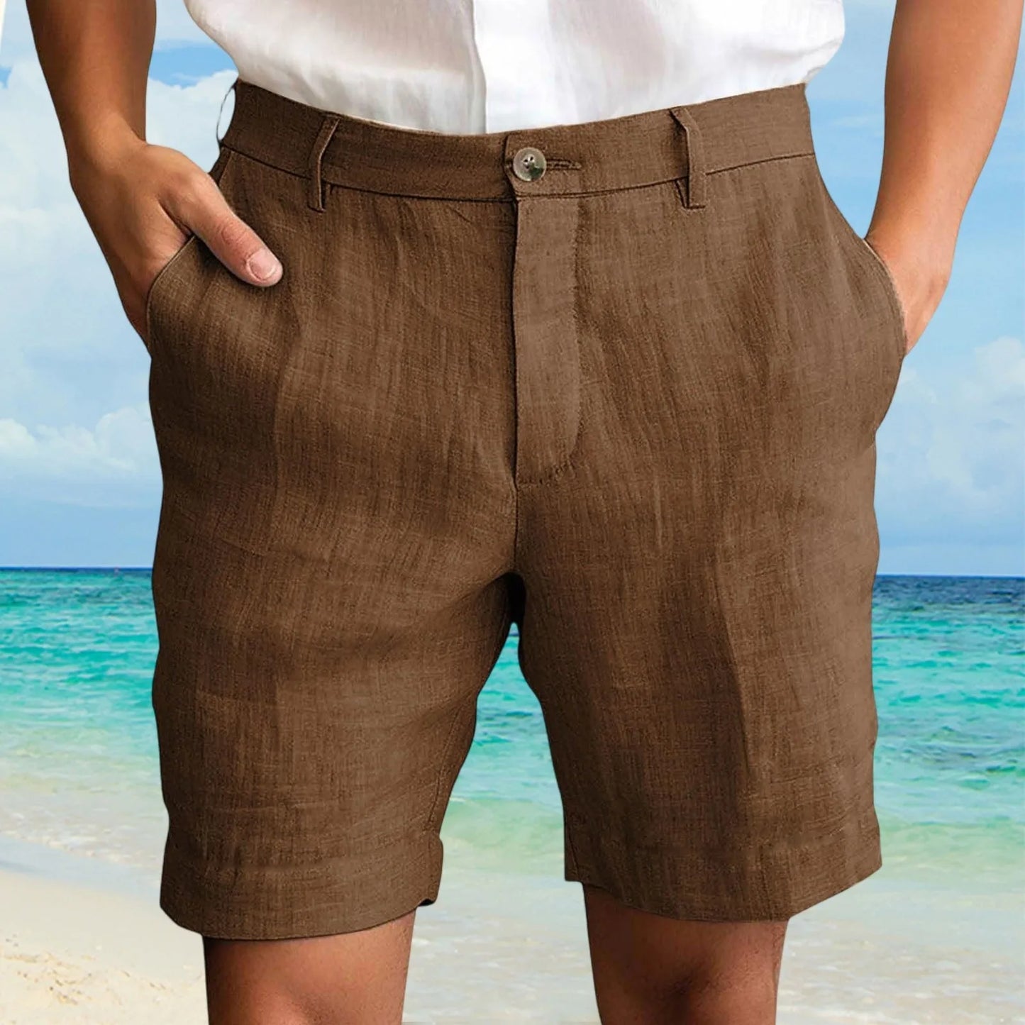 2025 Summer Cotton Linen Shorts for Men Solid Casual Button Pocket Beach Shorts Men's Comfortable Simple Vacation Leiture Pants