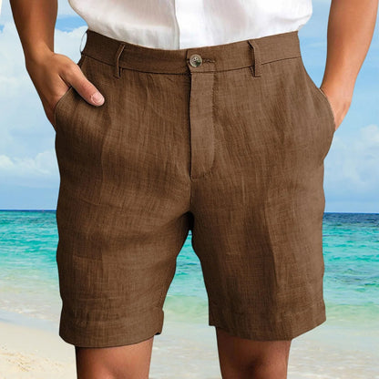 2025 Summer Cotton Linen Shorts for Men Solid Casual Button Pocket Beach Shorts Men's Comfortable Simple Vacation Leiture Pants