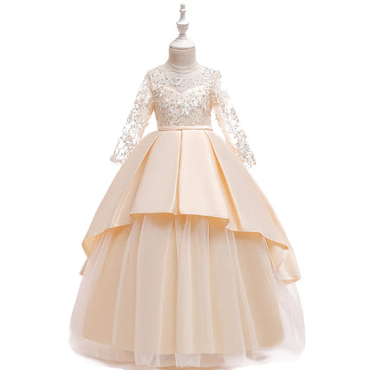 Teens Sequin Bridesmaid Girls Party Dress Long Sleeve First Communion Gown Wedding Party Princess Dresses Bow Christmas Costumes