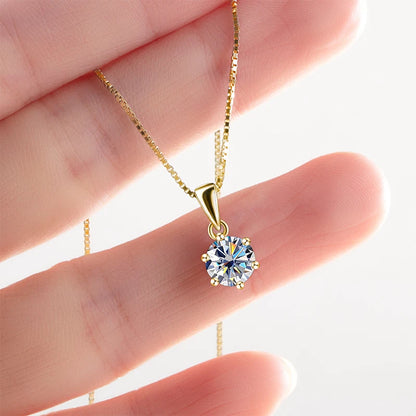 1Carat Moissanite Jewelry Set For Women Sterling S925 Silver Gold Plated Necklace Earrings Ring GRA Certified Wedding