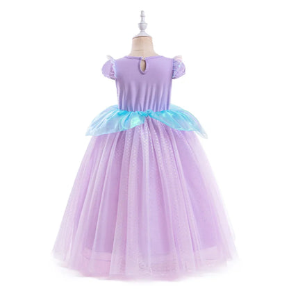 Little Mermaid Ariel Princess Costumes Young Girls Purple Dress Kids Cosplay Carnival Gown Birthday Tutu Dresses Summer New Wear