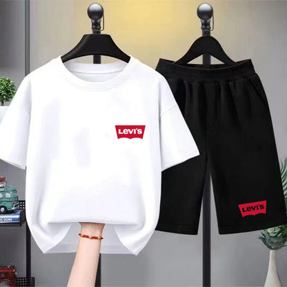 Summer Boy Girl red  T-shirt+Shorts Two-piece set Kids Brand Clothing Fashion 3-12Yrs Sports Short-sleeved Casual black Set