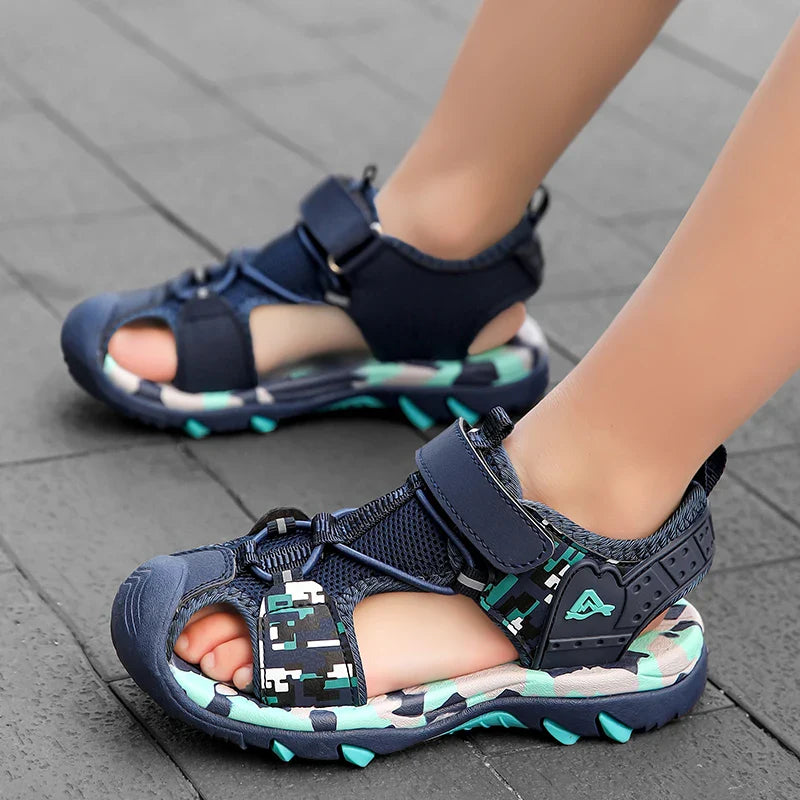 Summer Boys Sandals Casual Children Kids Rubber School Breathable Anti-Slip Beach Shoes Outdoor Anti-Bump Closed Toe Sandails